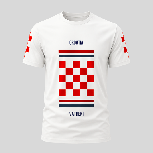 Croatia Fan T-Shirt White Front View – Vatreni Checkerboard Football Design