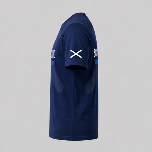 Scotland Fan T-Shirt Side View with Scottish Flag Details
