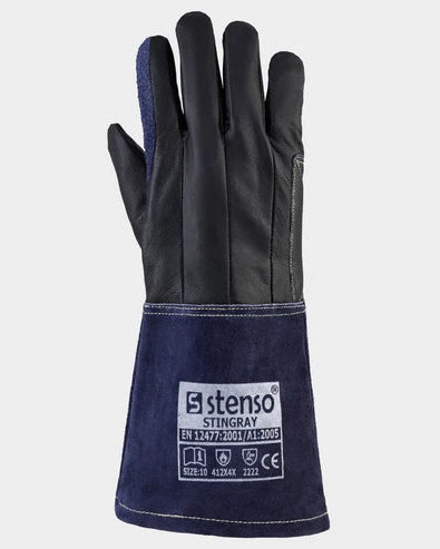 Black and blue glove with Stenso branding on a light gray background
