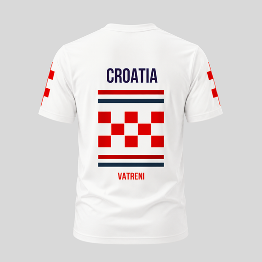 Croatia Fan T-Shirt White Back View – Vatreni Football Design with Croatia Checkerboard Graphic