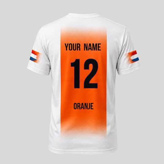 Personalised Netherlands fan T-shirt with custom name and number on the back