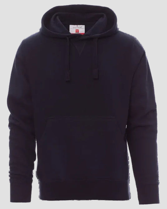 A dark navy blue pullover hoodie with a drawstring hood and a front kangaroo pocket, shown against a plain white background.