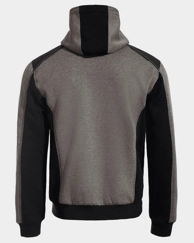 Gray and black hoodie shown from the back on a light gray background